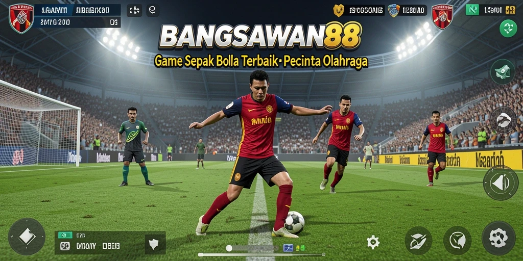 Screenshot gameplay BANGSAWAN88 menampilkan aksi seru lapangan sepak bola.