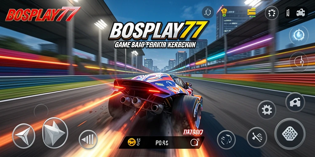 Tangkapan layar utama BOSPLAY77 menampilkan aksi balap yang mendebarkan.
