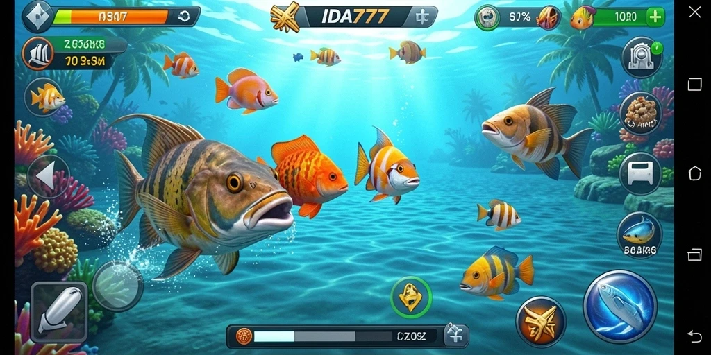Tangkapan layar IDA777 menunjukkan aksi seru dalam menembak ikan.