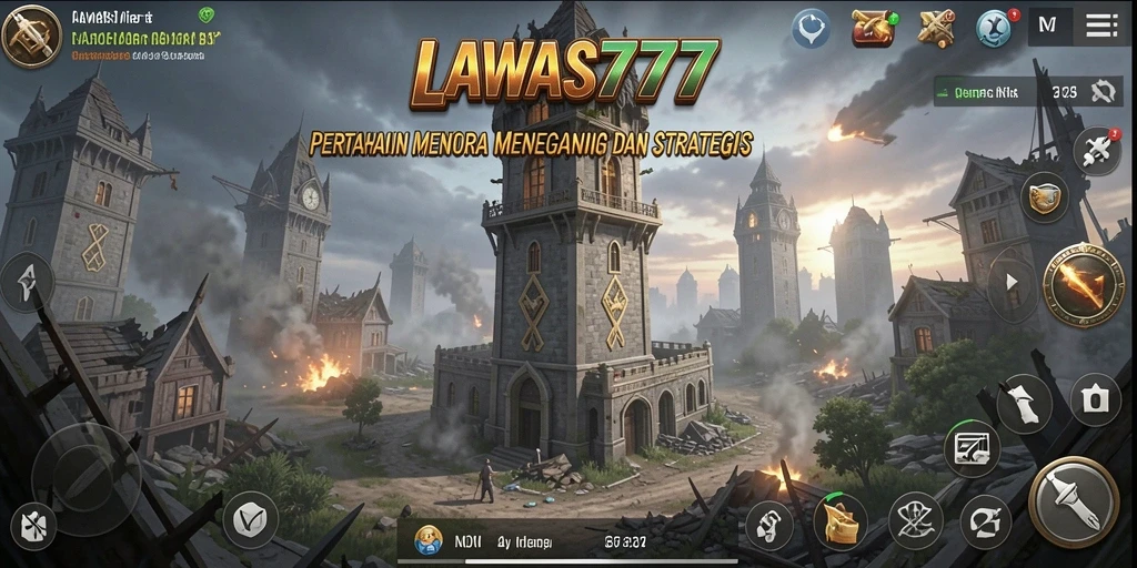 Tampilan gameplay <strong>LAWAS777</strong> dengan strategi pertahanan menara yang intens.