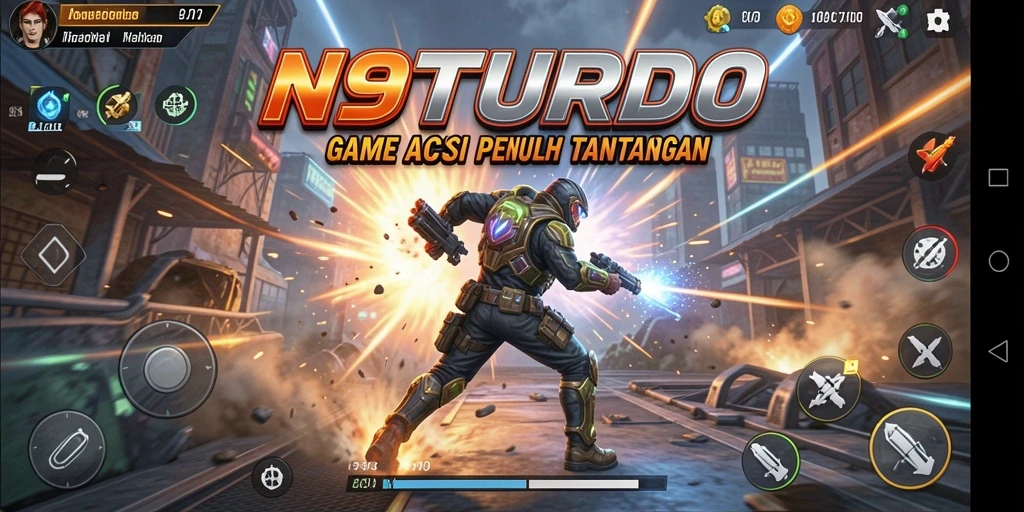 Tampilan gameplay N9TURBO yang mendebarkan dan penuh aksi.