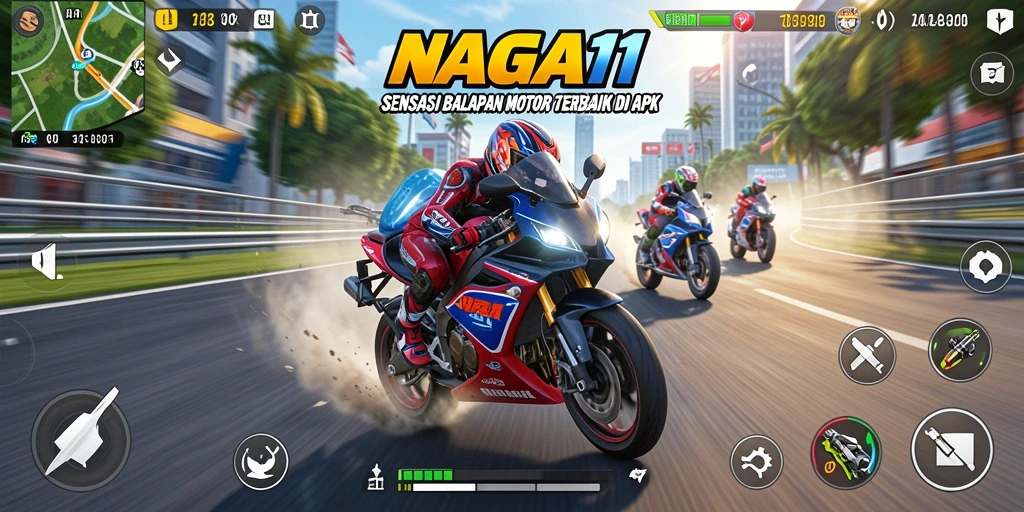 Gameplay seru dan menantang dalam NAGA11 yang menampilkan balapan motor.