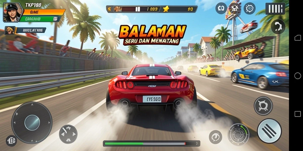 Tampilan gameplay TKP188 yang menegangkan saat balapan.