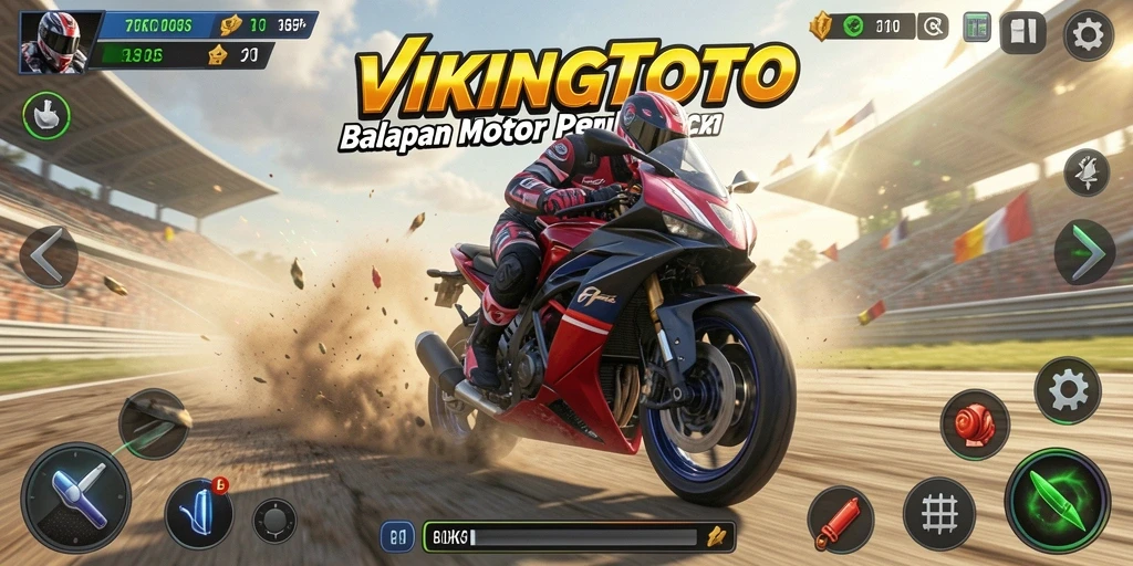 Tampilan gameplay VIKINGTOTO yang mendebarkan dengan aksi balapan motor.